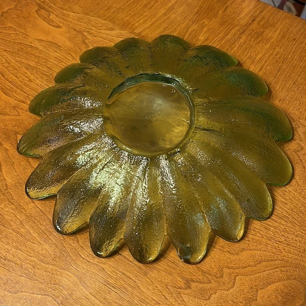 Vintage Blown Glass Daisy Bowl Green Glass Decorative Bowl Oversized Daisy Bowl